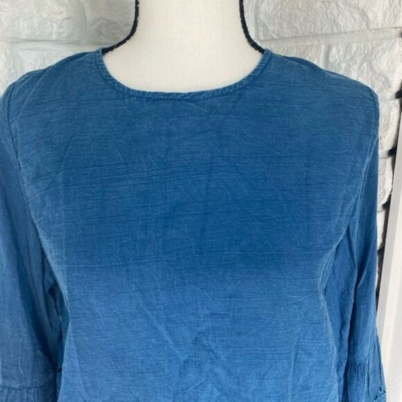 Blue Patterned Bell-Sleeve Top - Picture 8 of 8